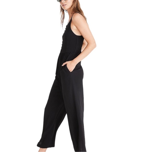 Madewell Pants - Madewell Smocked Button Pockets Sleeveless Wide Leg Jumpsuit Sz 8 Black